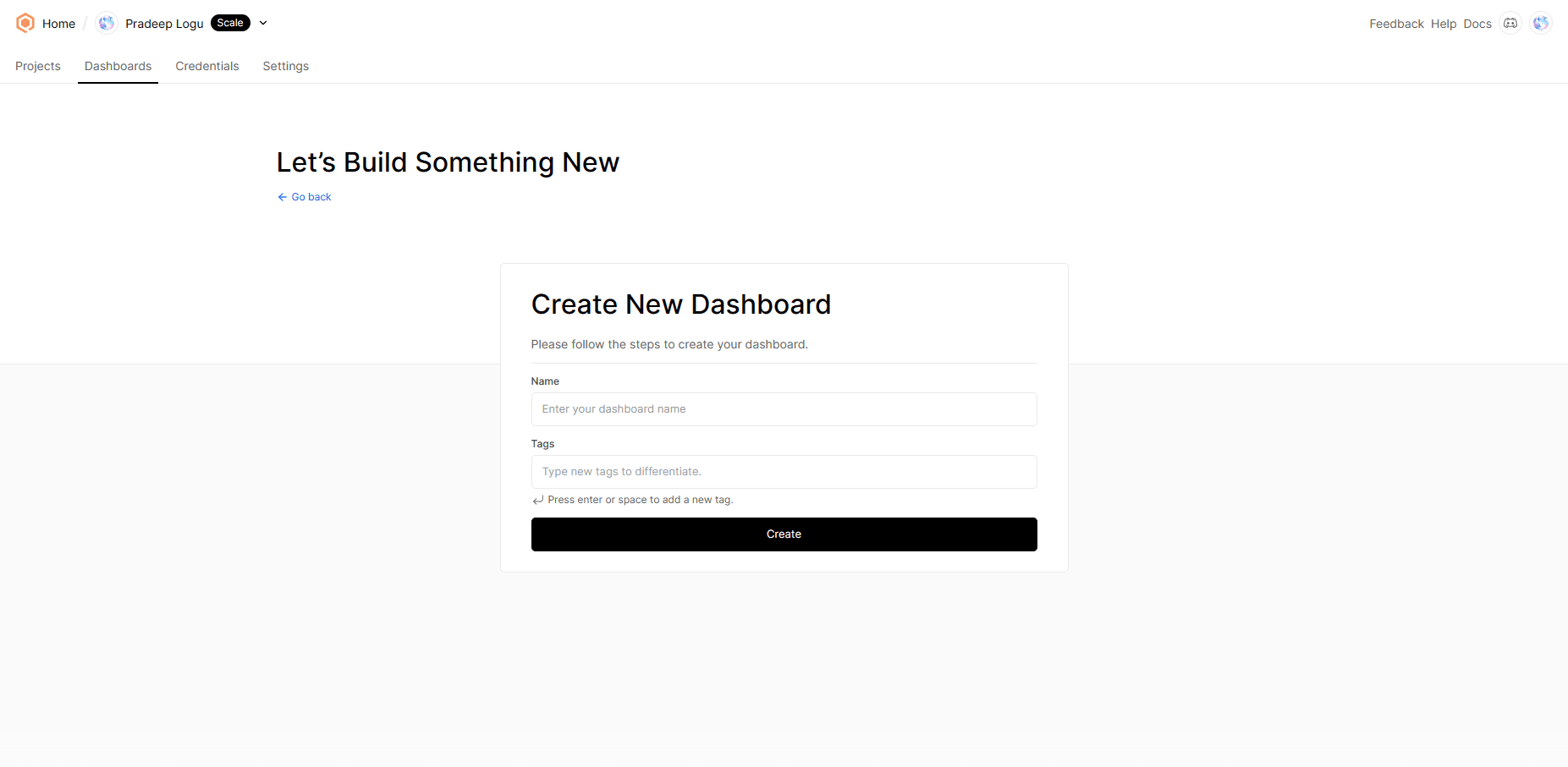 Creating a new dashboard