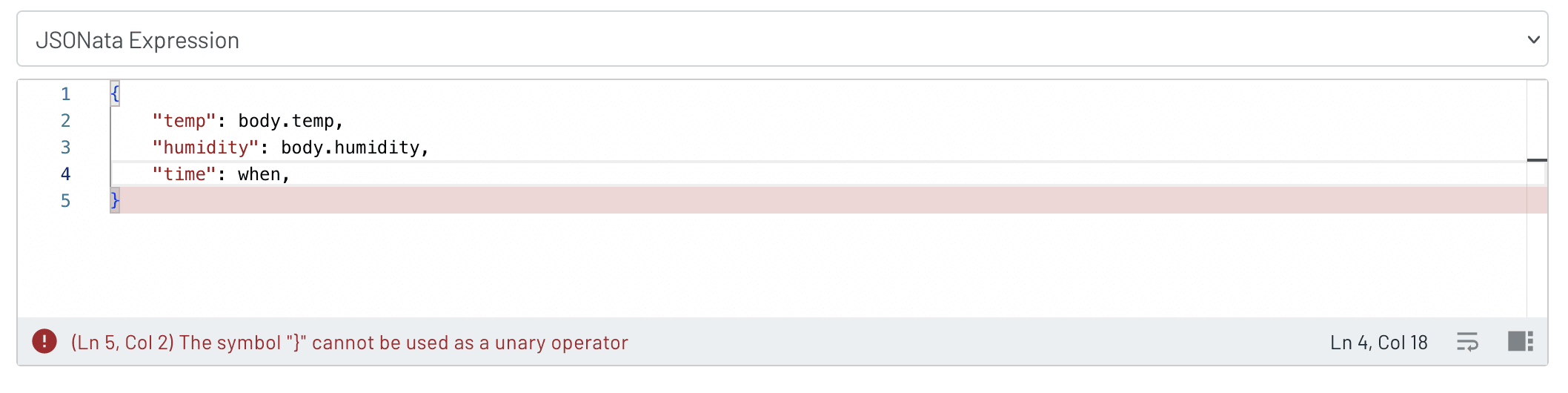 A JSONata error in Notehub’s route editor