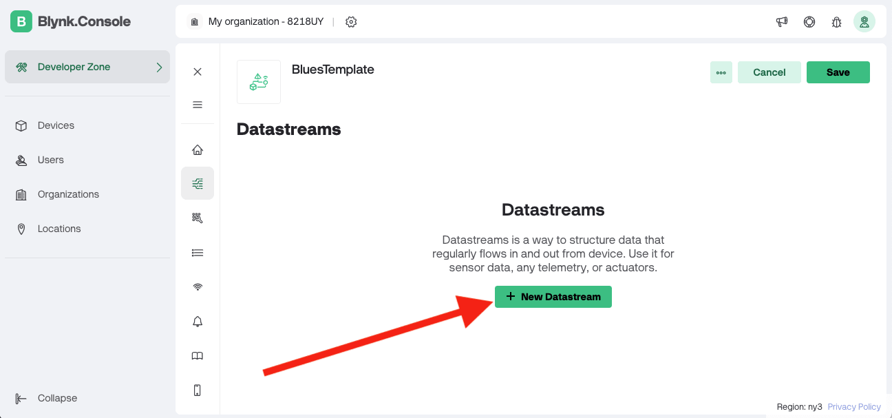 A new datastream in Blynk