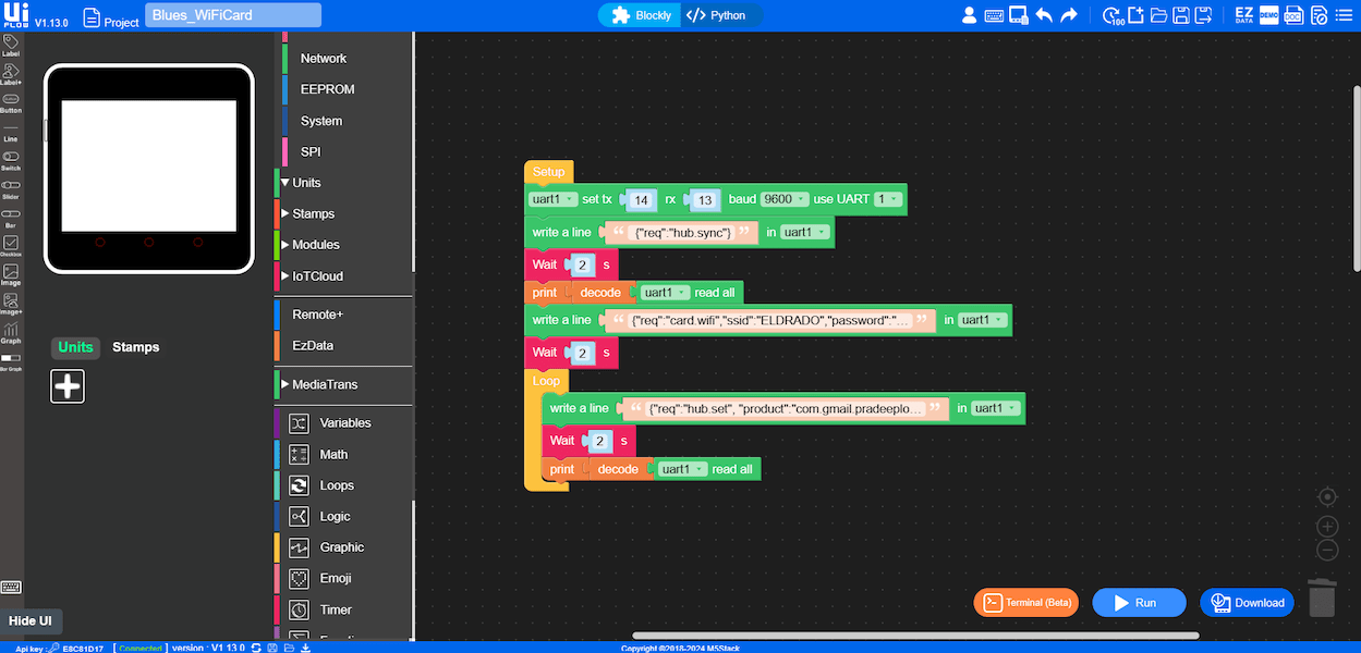 UIFlow block to connect to a Notehub project