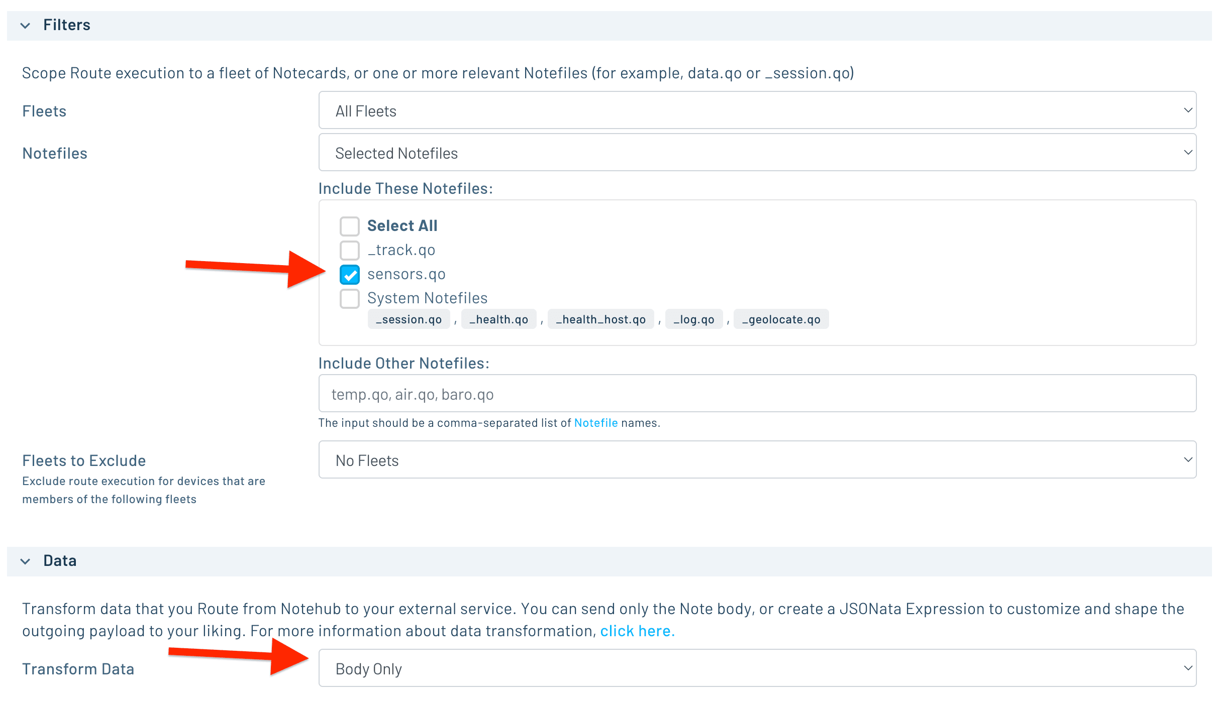 complete notehub route configuration