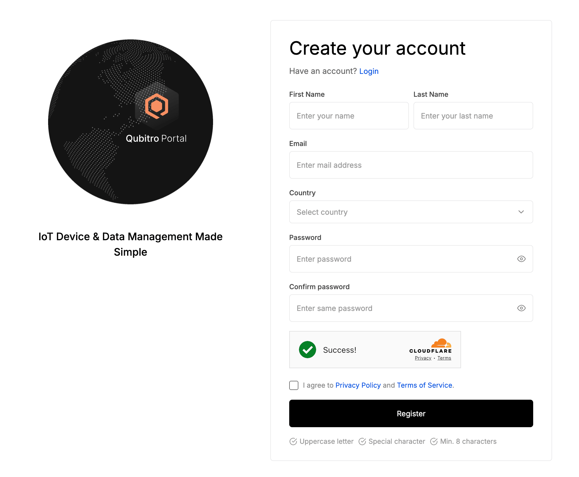 create a qubitro account