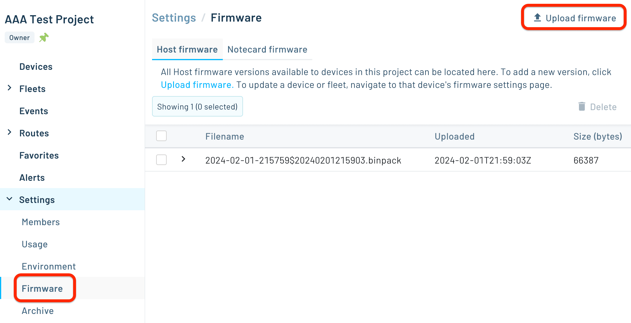 Upload firmware option
