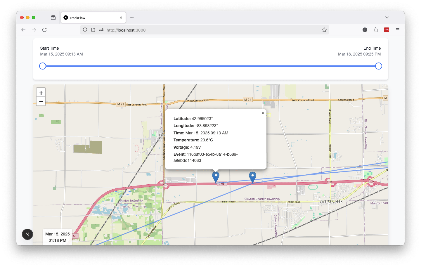 A more detailed look at a marker in TrackFlow