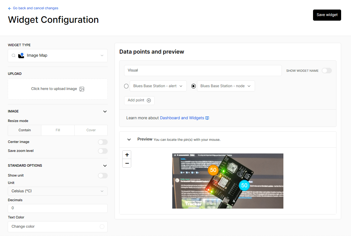 Widget configuration with data points