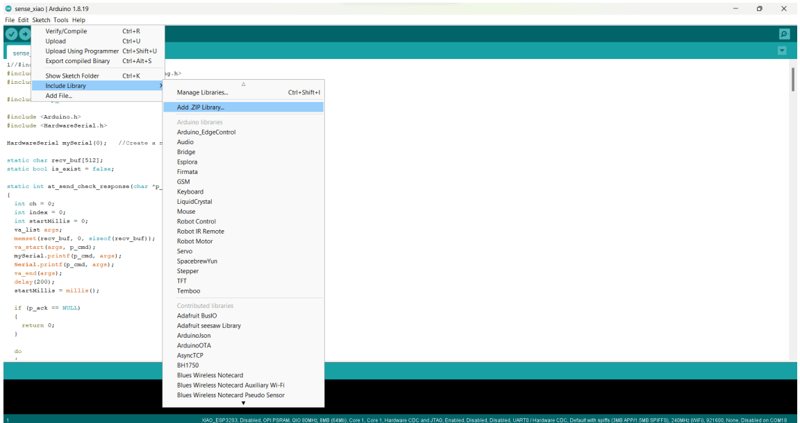 navigate to sketch > include library > Add ZIP libary