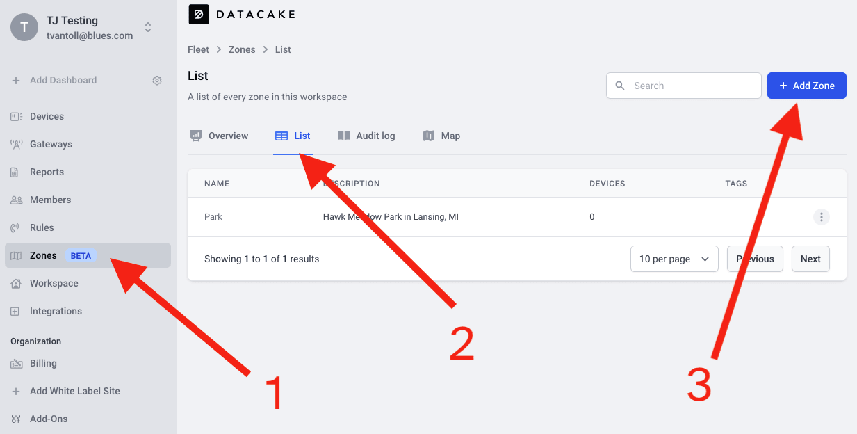 The steps to create a Zone in Datacake