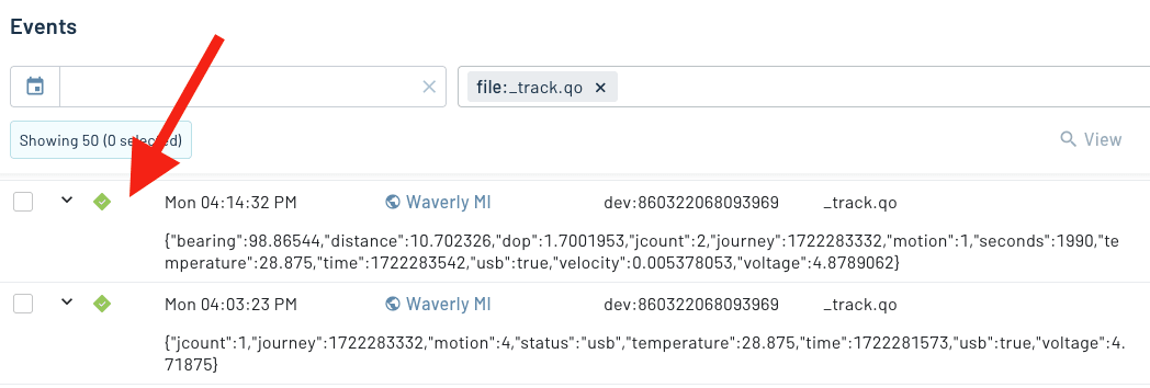 List of routed _track.qo events in Notehub
