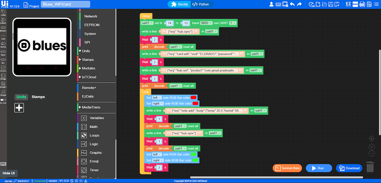 Final UIBlock setup with UI and LED controls