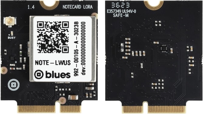 The front and back of a Notecard LoRa