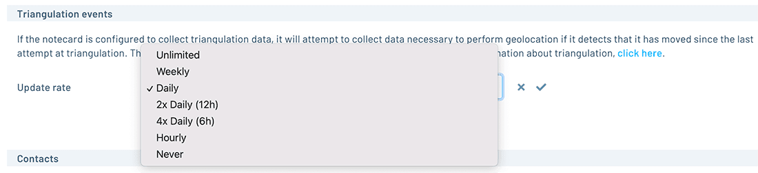 Location of the triangulation frequency setting in Notehub