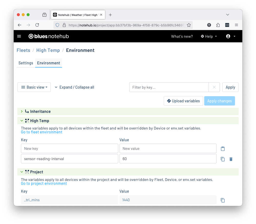 Environment variables on a Notehub fleet