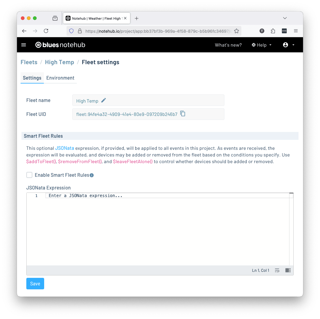 The Smart Fleet section on a Notehub fleet