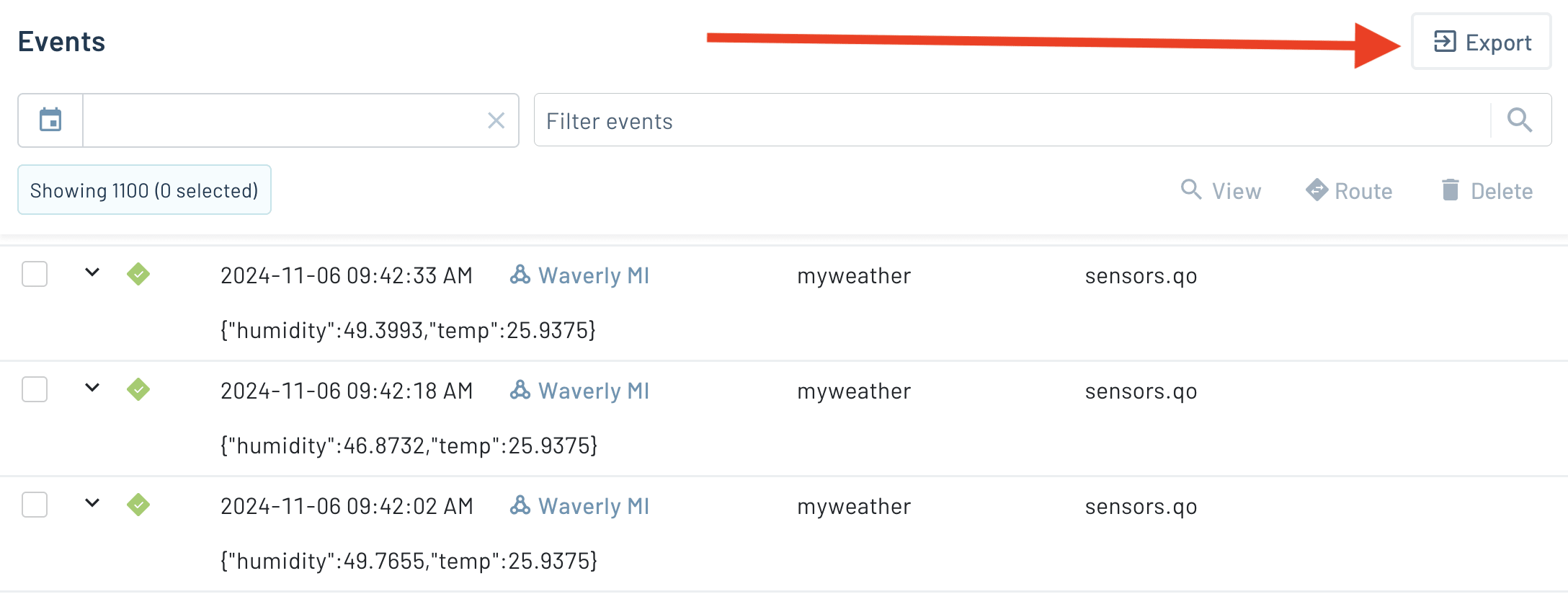 The export button in a Notehub project