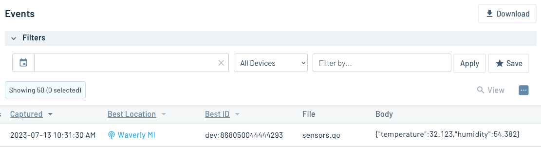 Sample event in Notehub