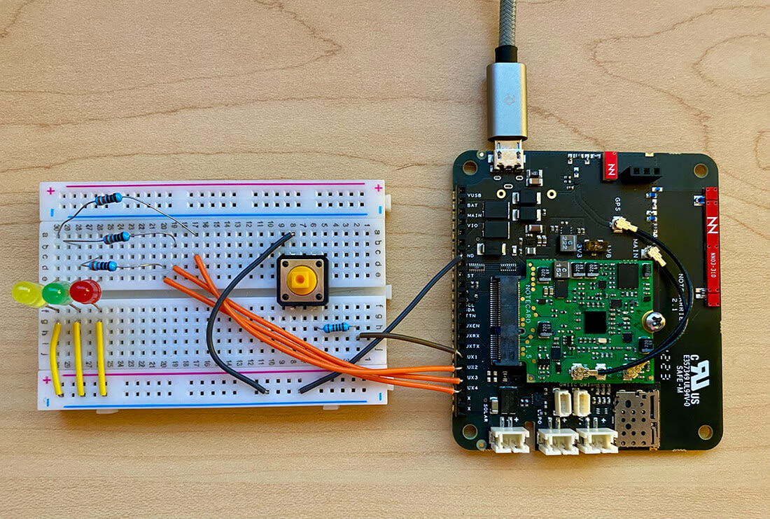 notecard wired to leds
