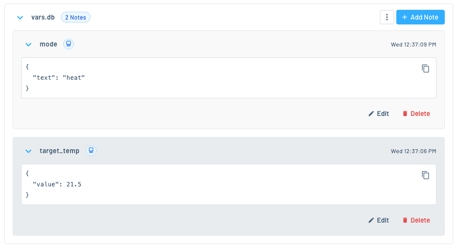 Listing of vars.db Notefile in Notehub