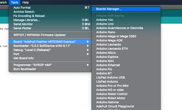 Boards Manager menu option