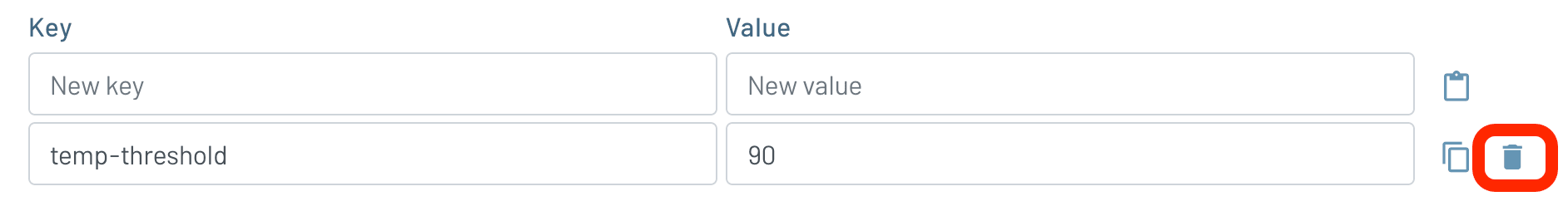 Notehub Environment UI with trash icon called out