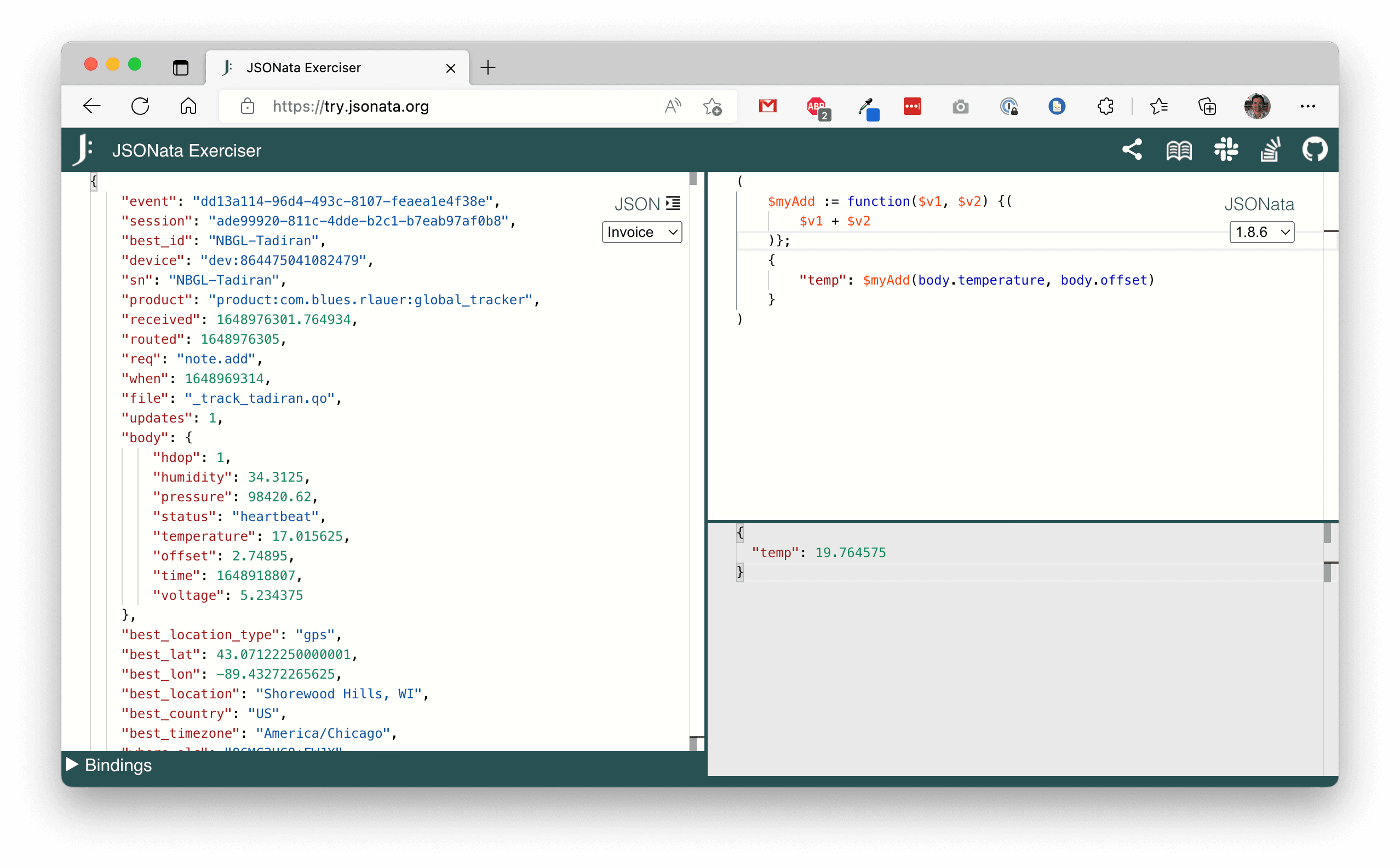 output of a custom jsonata addition function