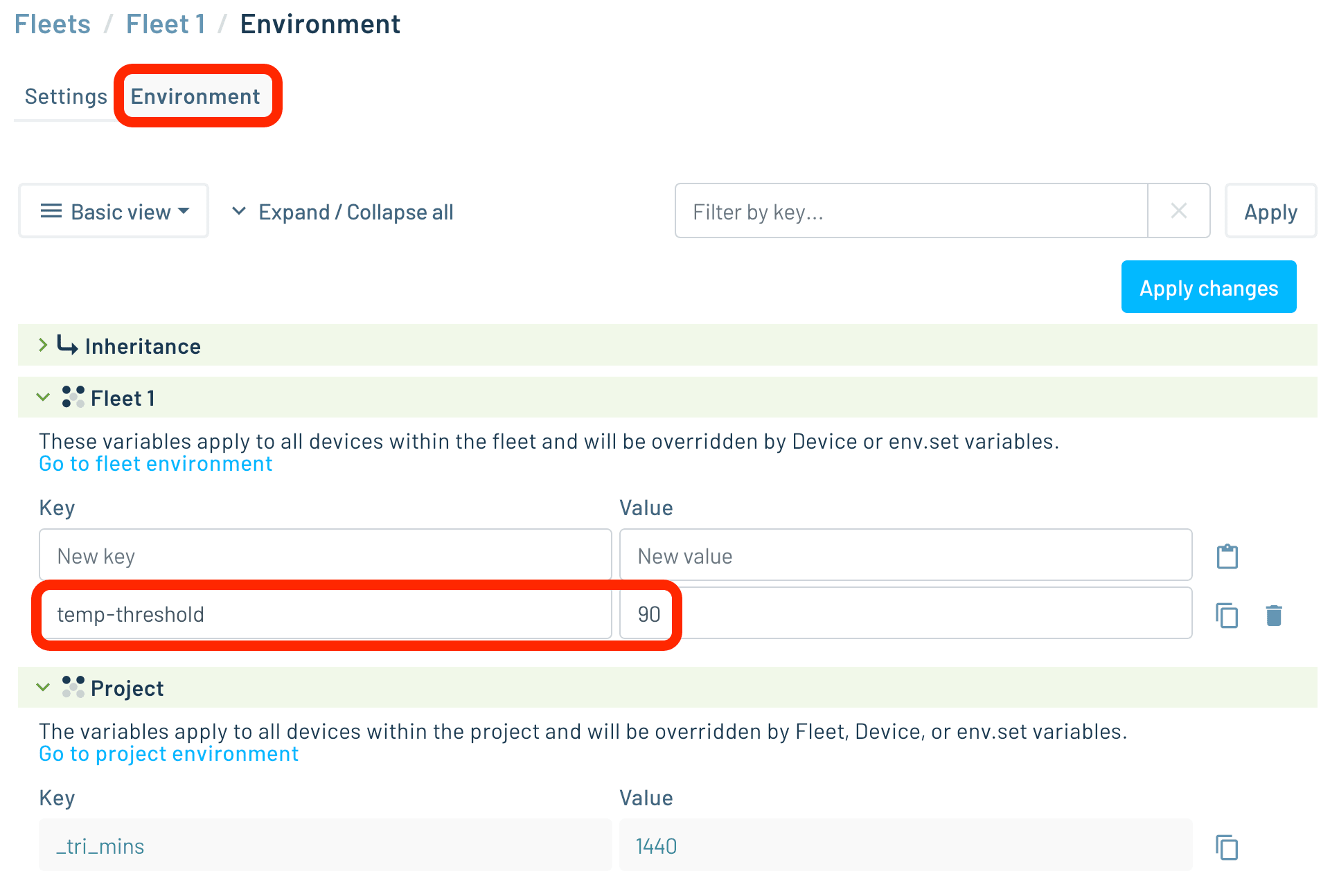 Notehub Fleet settings page