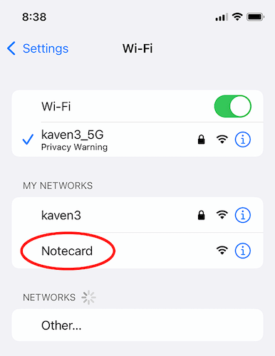 A list of available access points on a smartphone