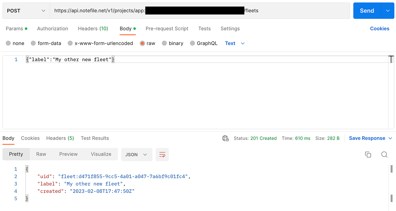 An example of how to use Postman to create a fleet