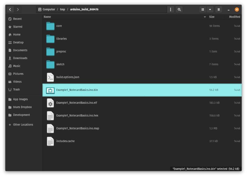 Arduino IDE build output folder