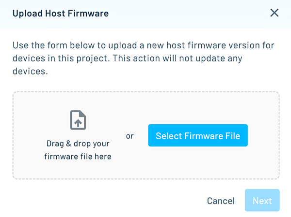 firmware upload screen in notehub