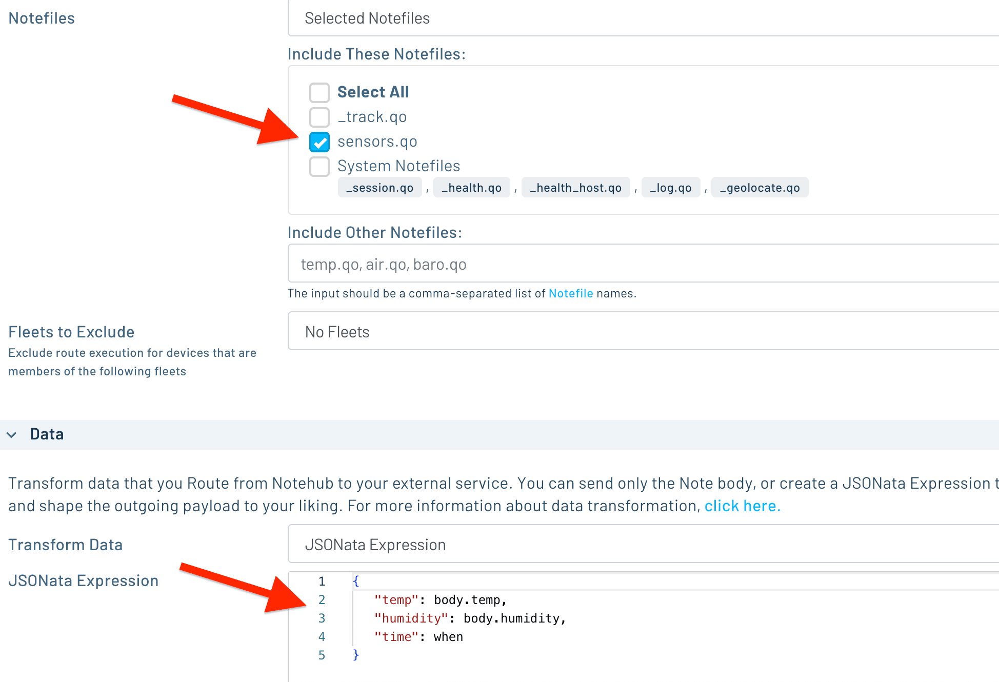 complete notehub route configuration