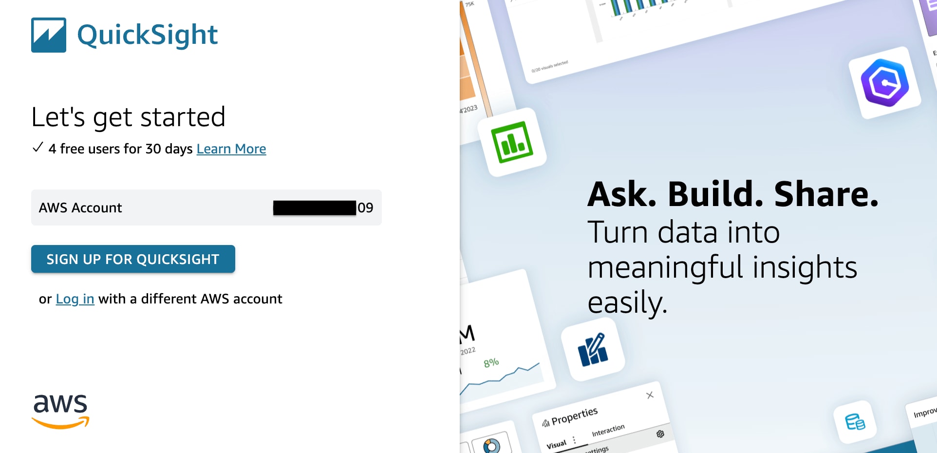 create quicksight account