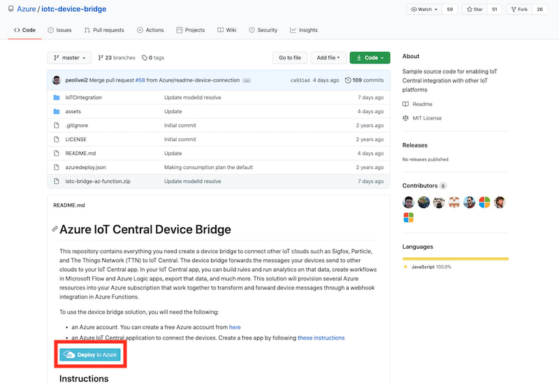 iot central device bridge on github