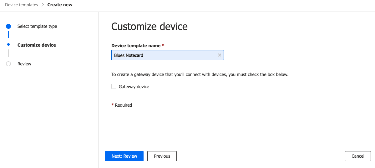 azure iot device template name