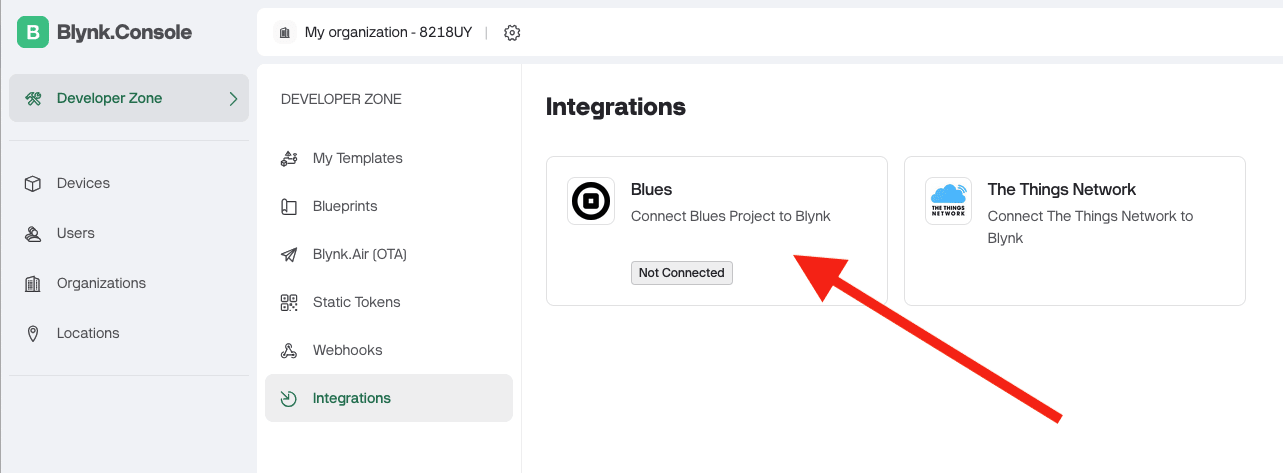 The Blues integration in Blynk