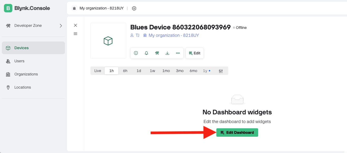 Editing a dashboard in Blynk
