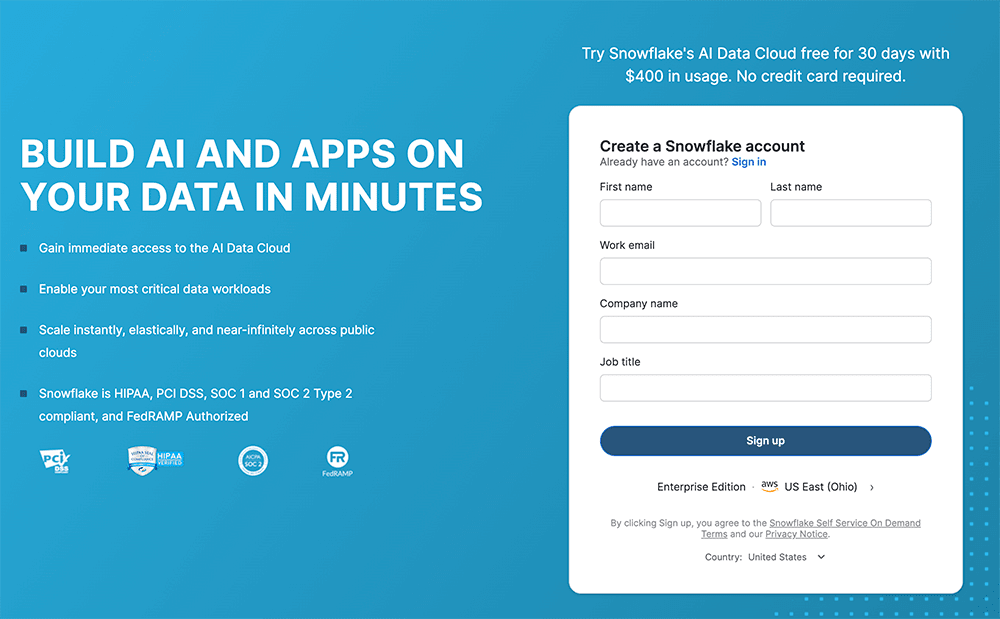 create a Snowflake account
