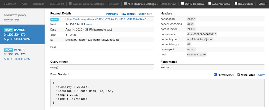 transformed data routed to webhook.site
