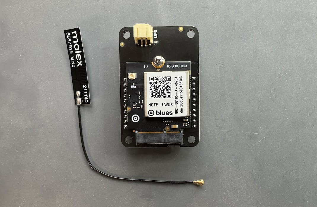 A Notecard for LoRa plugged into Notecarrier