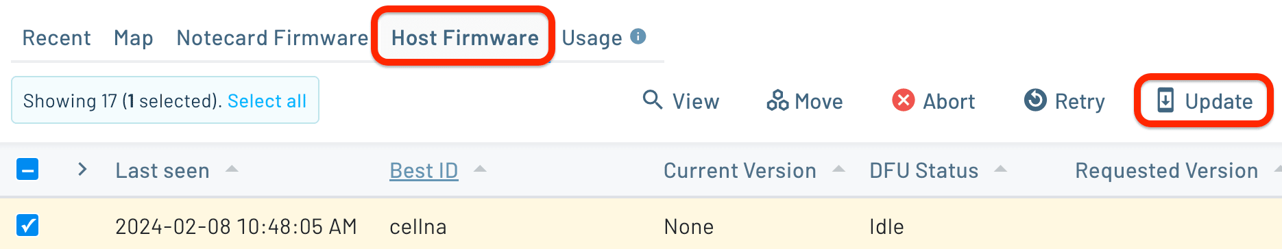 Device selected from list
