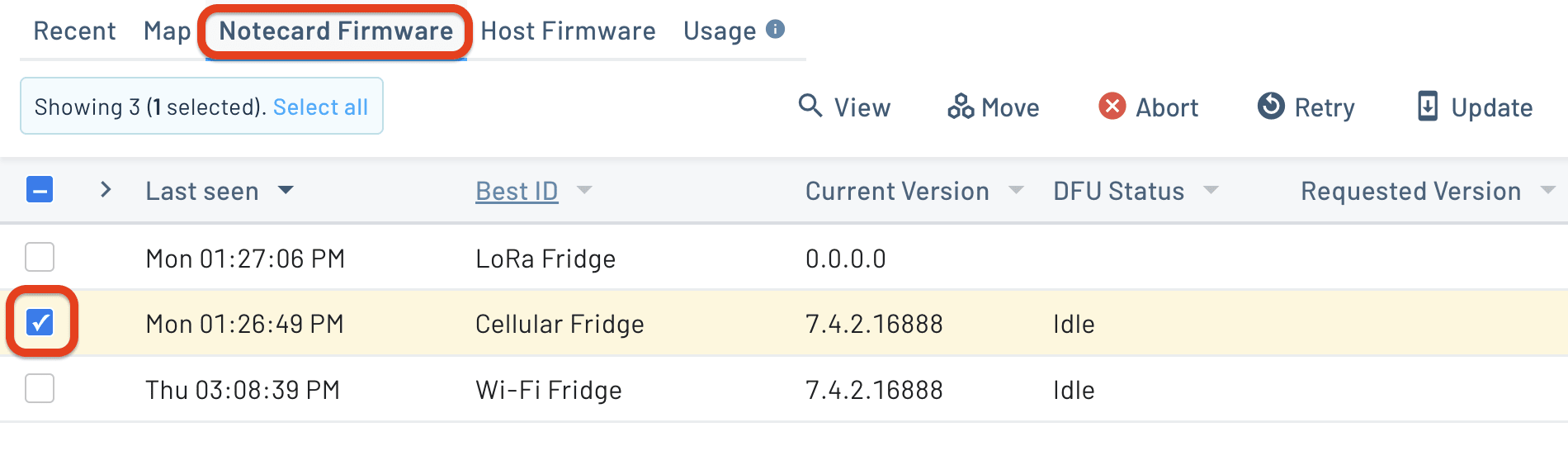 Device selected from list