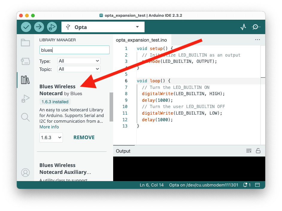 Installing the Blues Notecard library in Arduino IDE