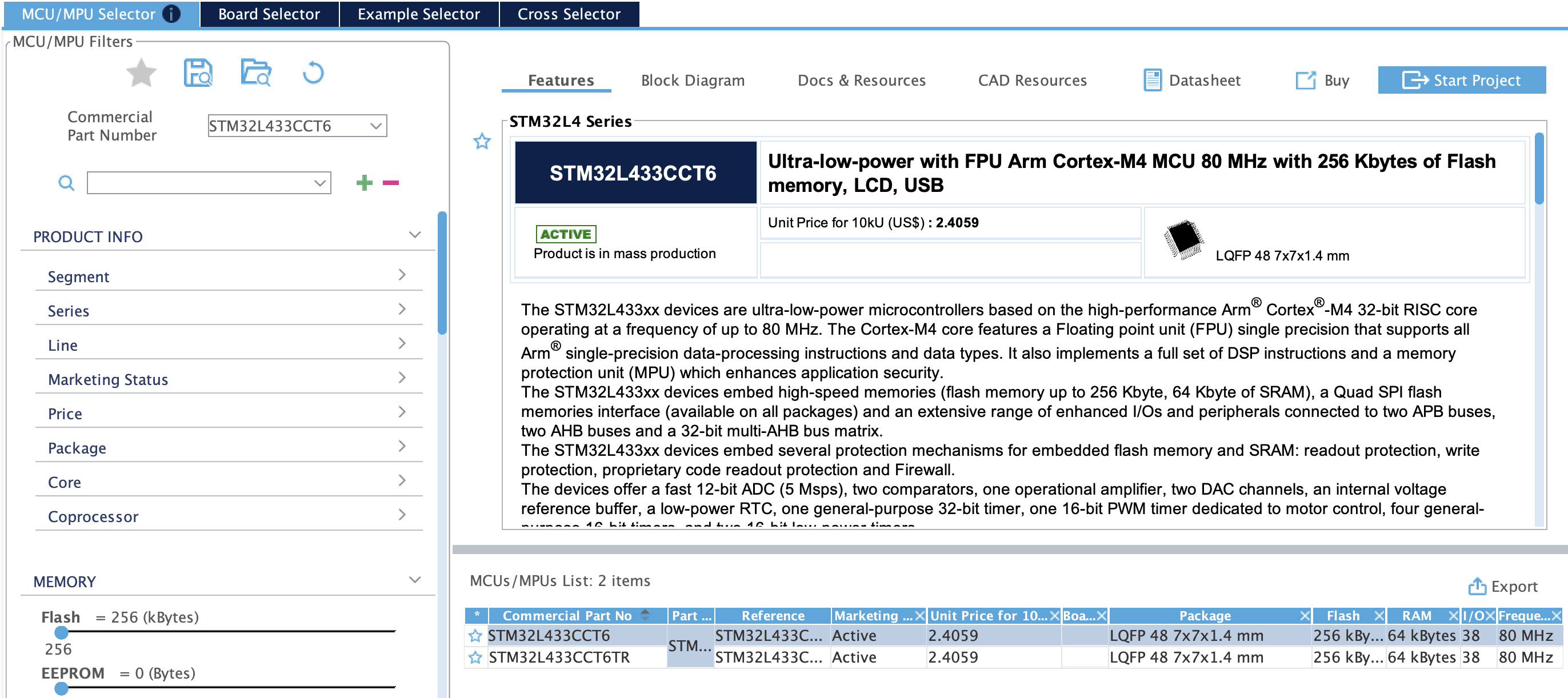 select STM32L433CCT6