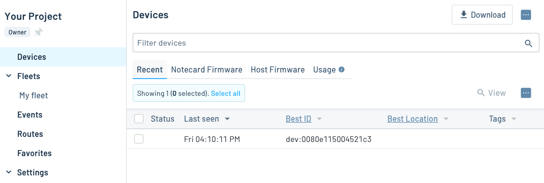 List of devices in Notehub