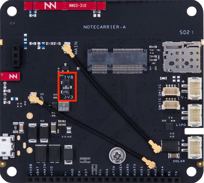 A Notecarrier with its DIP switch set to 3V3