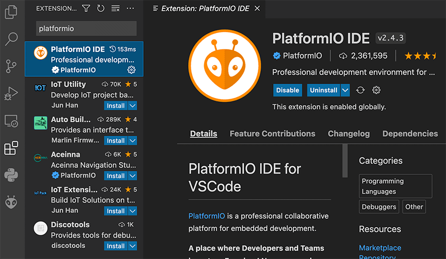 VS Code PlatformIO Extension