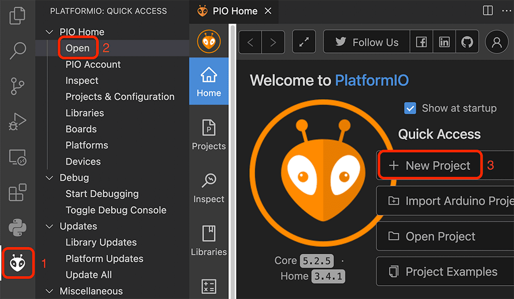open platformio extension in vs code
