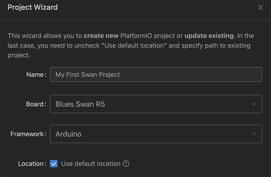 platformio project wizard