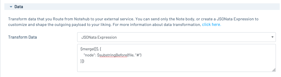 Where to place the JSONata expression in Notehub