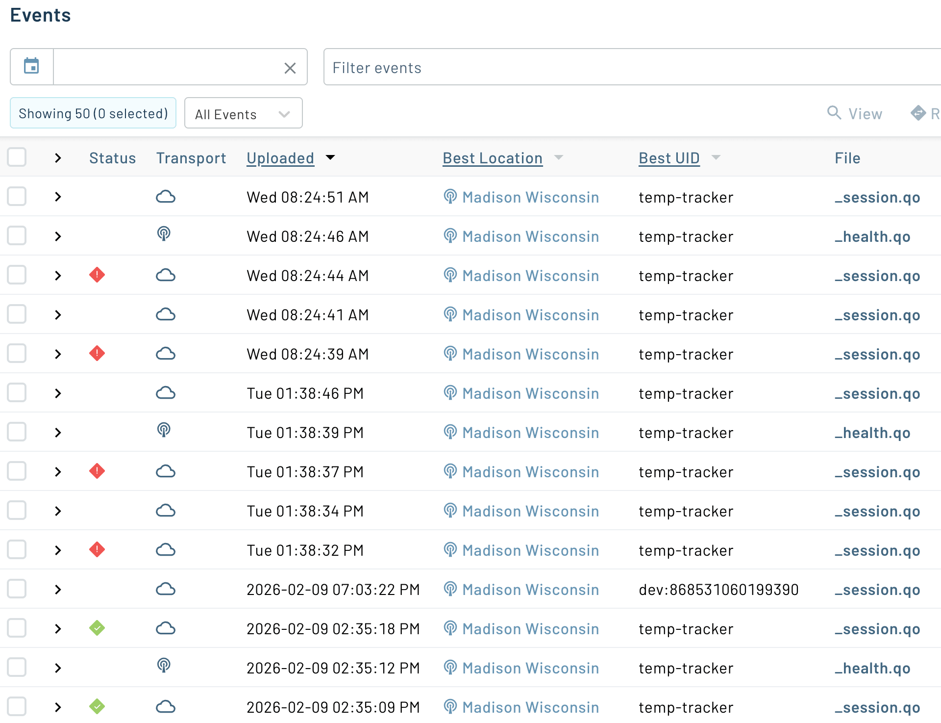 notehub events view