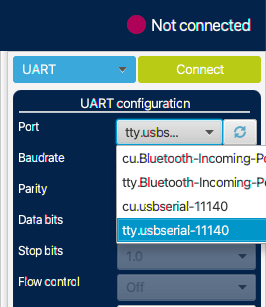 Selecting a port in STM32CubeProgrammer